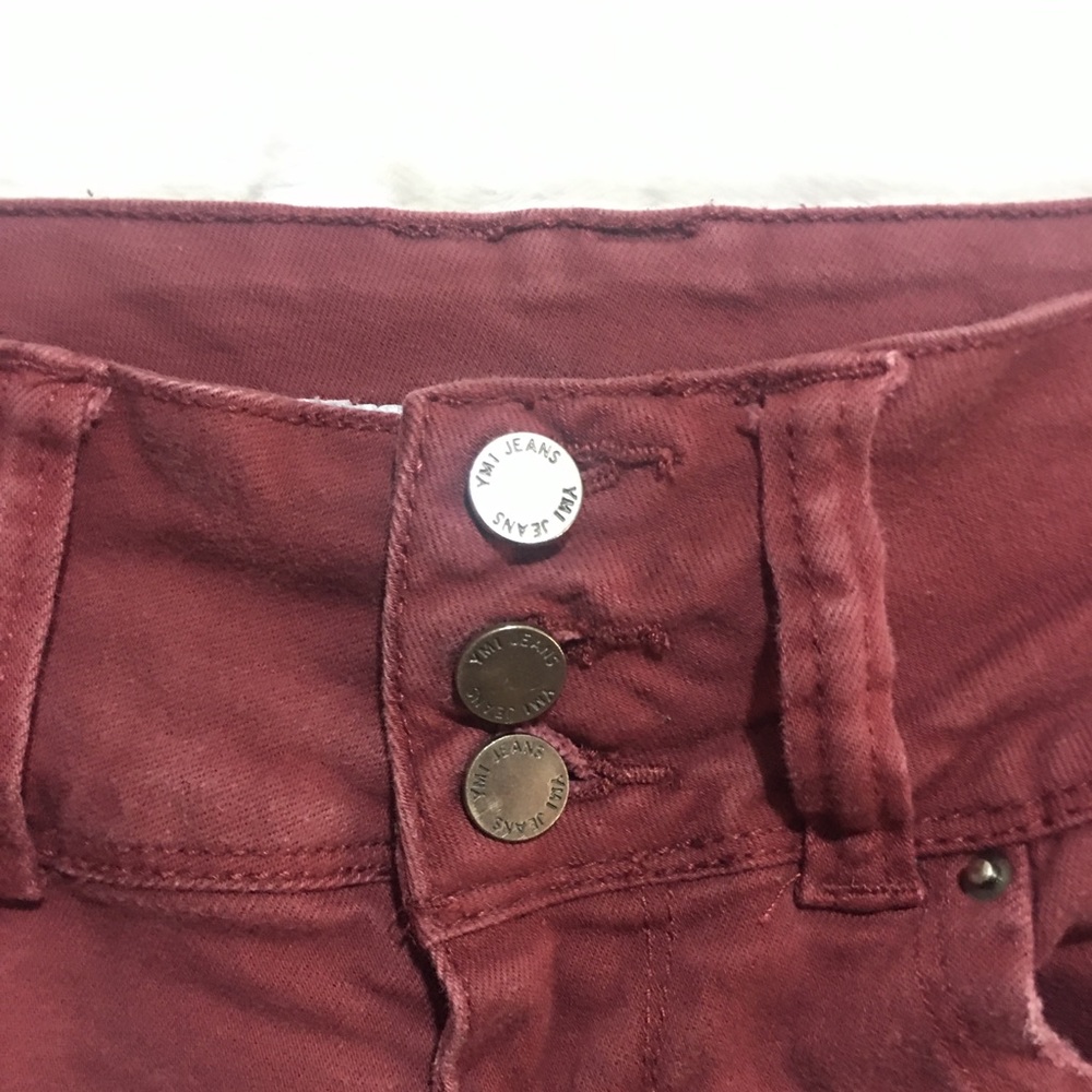 YMI maroon ankle length distressed jeans